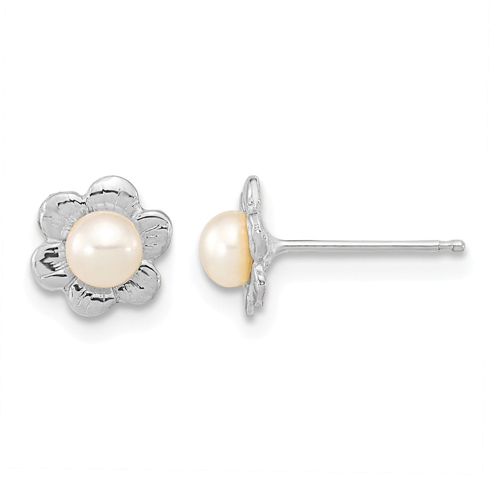 Madi K 14K White Gold 3-4mm Freshwater Pearl Flower Post Earrings