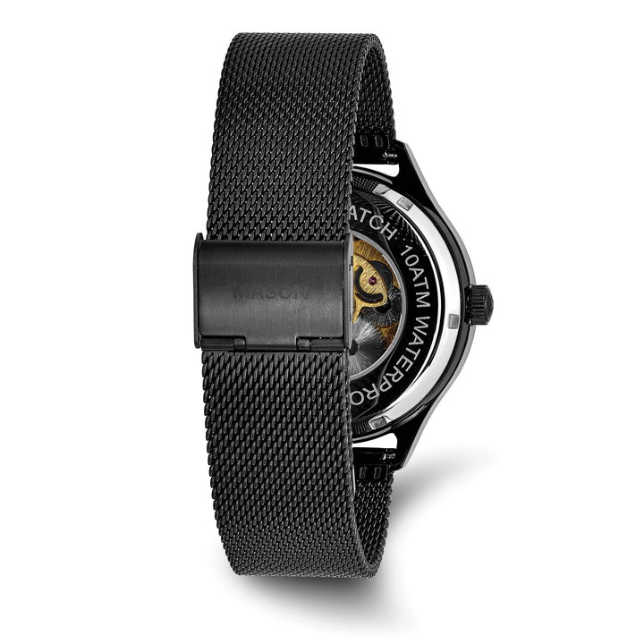 Mason Sales Black IP Skeleton Automatic Mesh Band 42 mm Watch