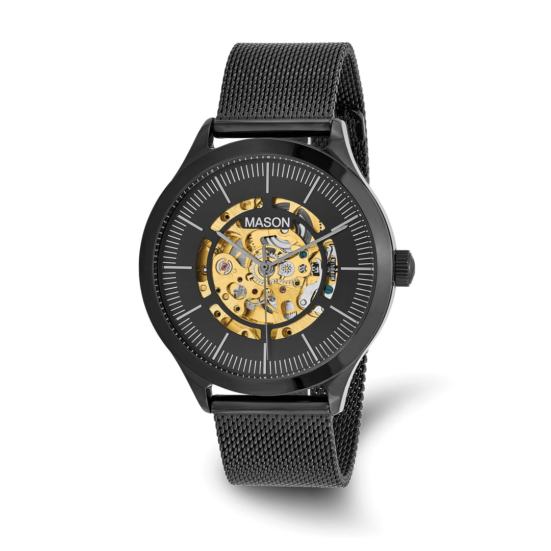 Mason Sales Black IP Skeleton Automatic Mesh Band 42 mm Watch