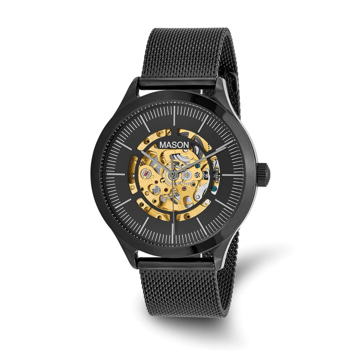 Mason Sales Black IP Skeleton Automatic Mesh Band 42 mm Watch