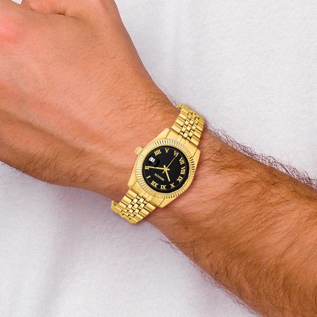 Mason Sales Ladies Gold-Plated Quartz Black Dial Watch