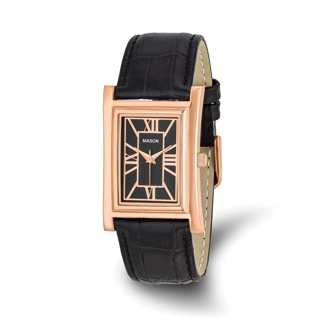 Mason Sales Ladies Rose Gold-Plated Quartz Leather Band Black Dial Wat