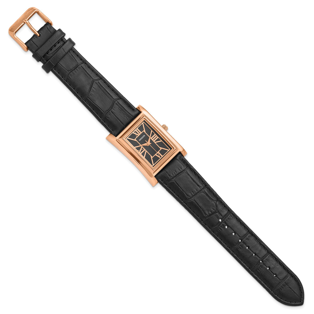 Mason Sales Ladies Rose Gold-Plated Quartz Leather Band Black Dial Wat