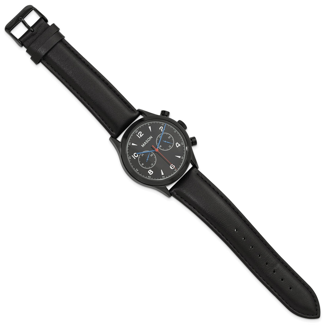Mason Sales Men's Black IP Chronograph Quartz Leather Band Black Dial