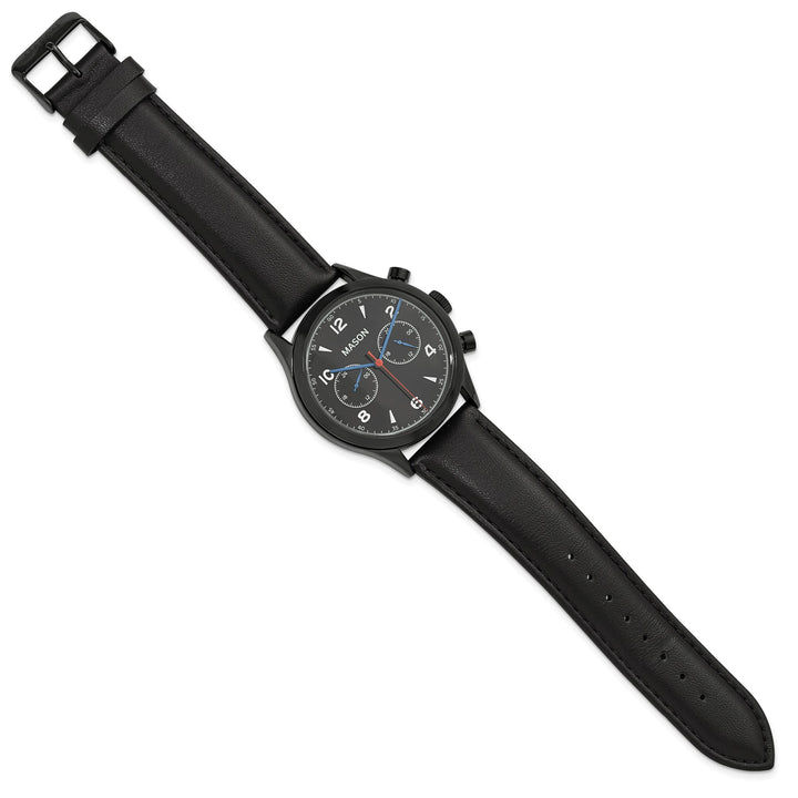 Mason Sales Men's Black IP Chronograph Quartz Leather Band Black Dial