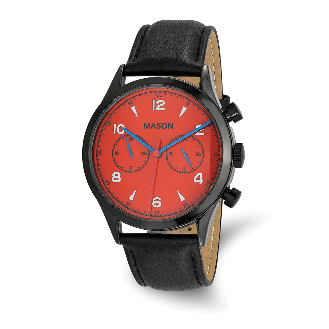 Mason Sales Men's Black IP Chronograph Quartz Leather Band Red Dial Wa