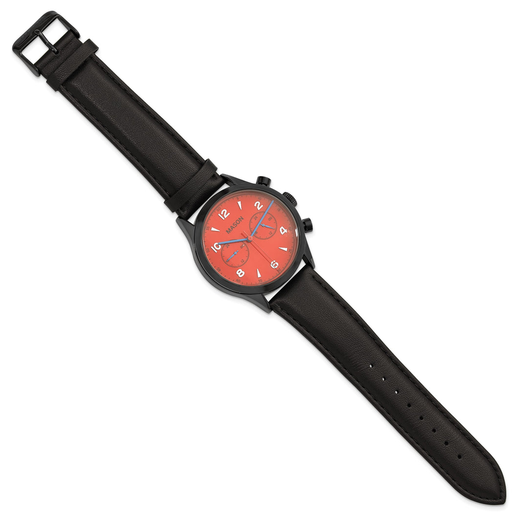 Mason Sales Men's Black IP Chronograph Quartz Leather Band Red Dial Wa