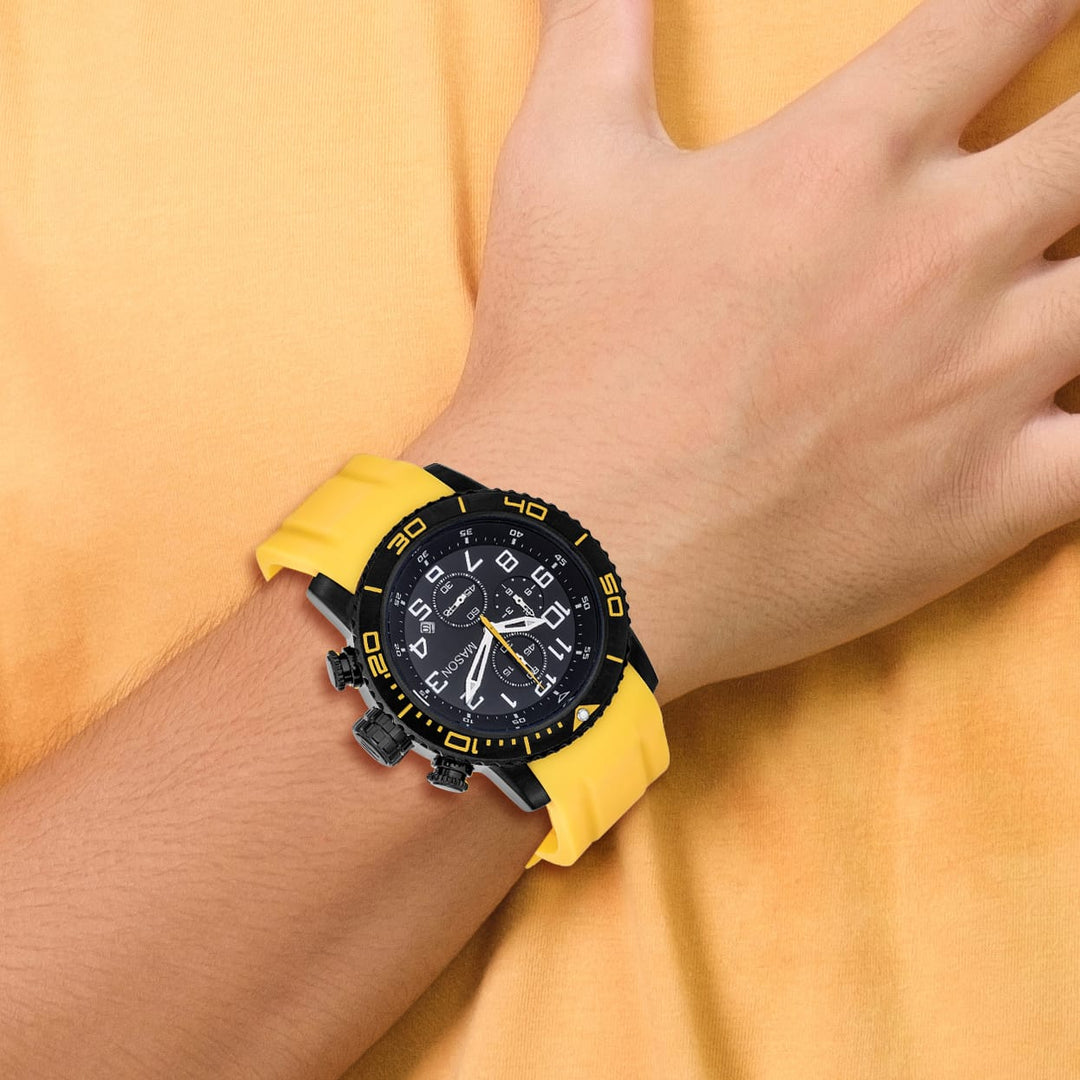 Mason Sales Men's Black IP Chronograph Quartz Silicone Band Watch