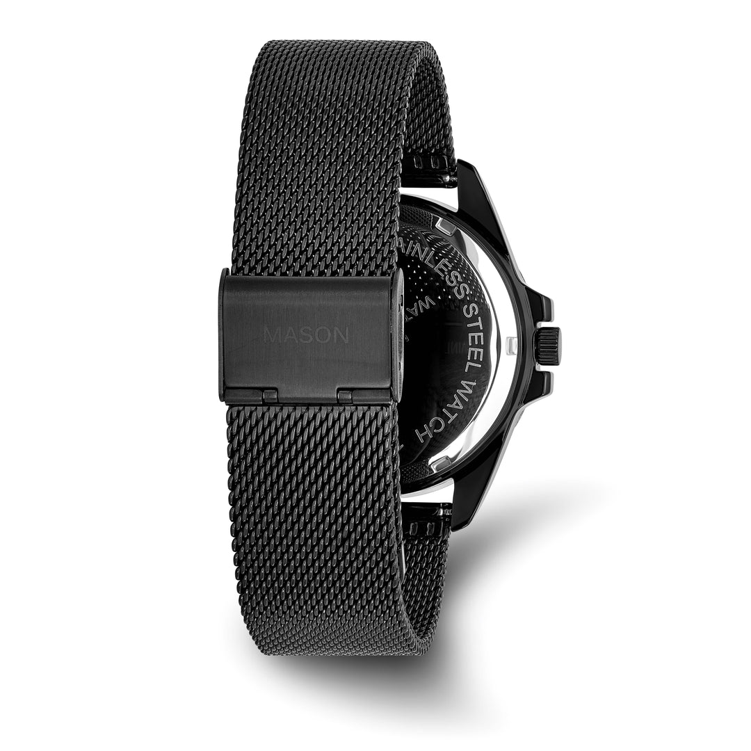Mason Sales Men's Black IP Date Quartz Mesh Band Blue Dial Watch