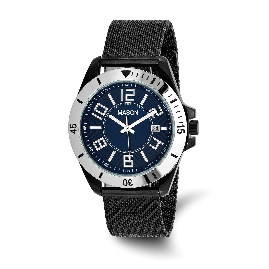 Mason Sales Men's Black IP Date Quartz Mesh Band Blue Dial Watch