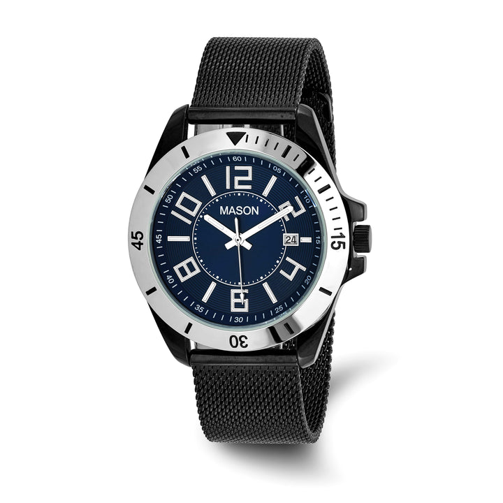 Mason Sales Men's Black IP Date Quartz Mesh Band Blue Dial Watch