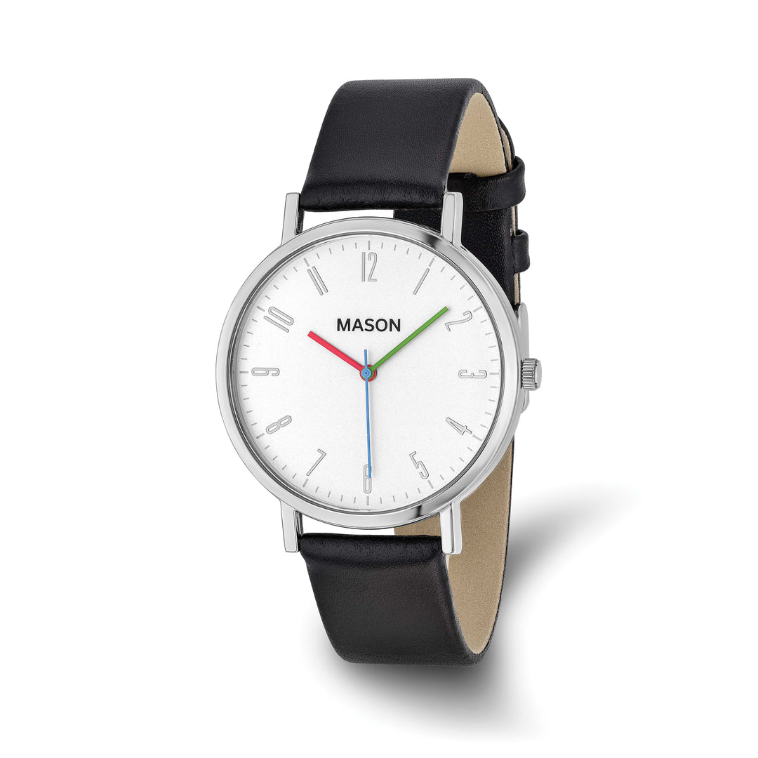 Mason Sales Men's Black IP Quartz Leather Band Watch