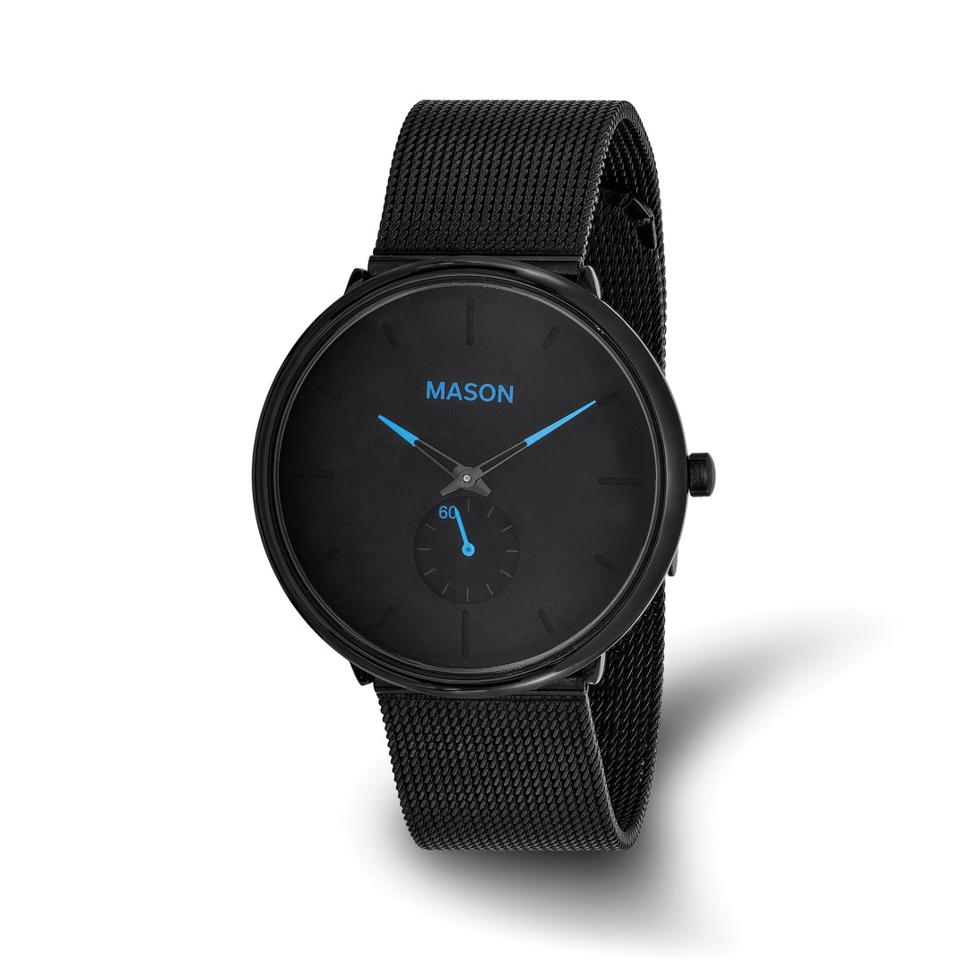 Mason Sales Men's Black IP Quartz Mesh Band Black Dial Watch