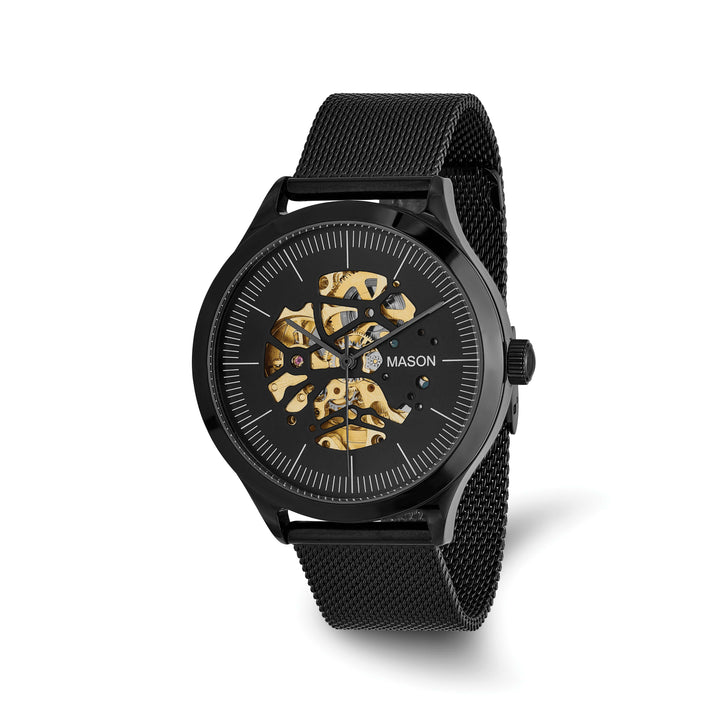Mason Sales Men's Black IP Skeleton Automatic Mesh Band Black Dial Wat