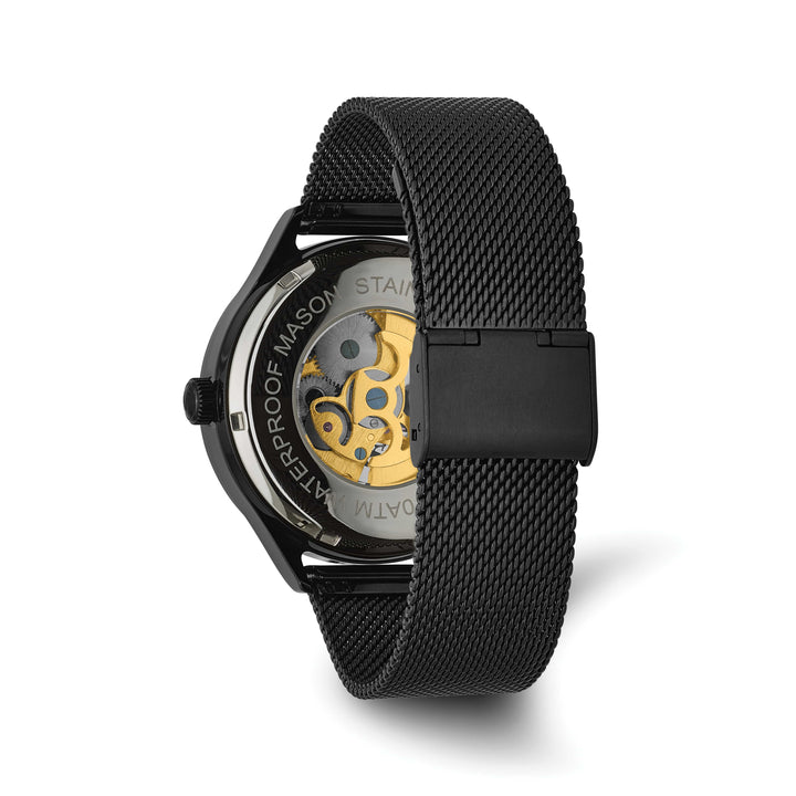Mason Sales Men's Black IP Skeleton Automatic Mesh Band Black Dial Wat
