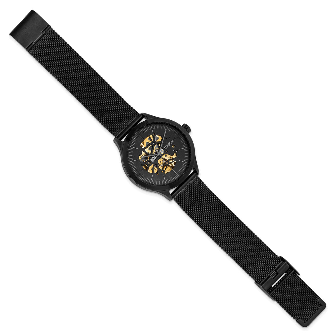 Mason Sales Men's Black IP Skeleton Automatic Mesh Band Black Dial Wat
