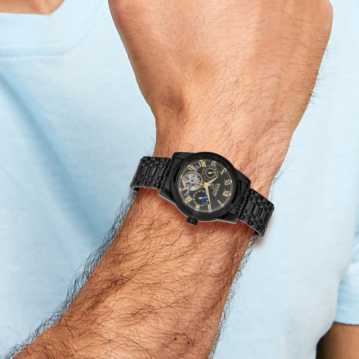 Mason Sales Men's Black IP Skeleton Automatic Watch