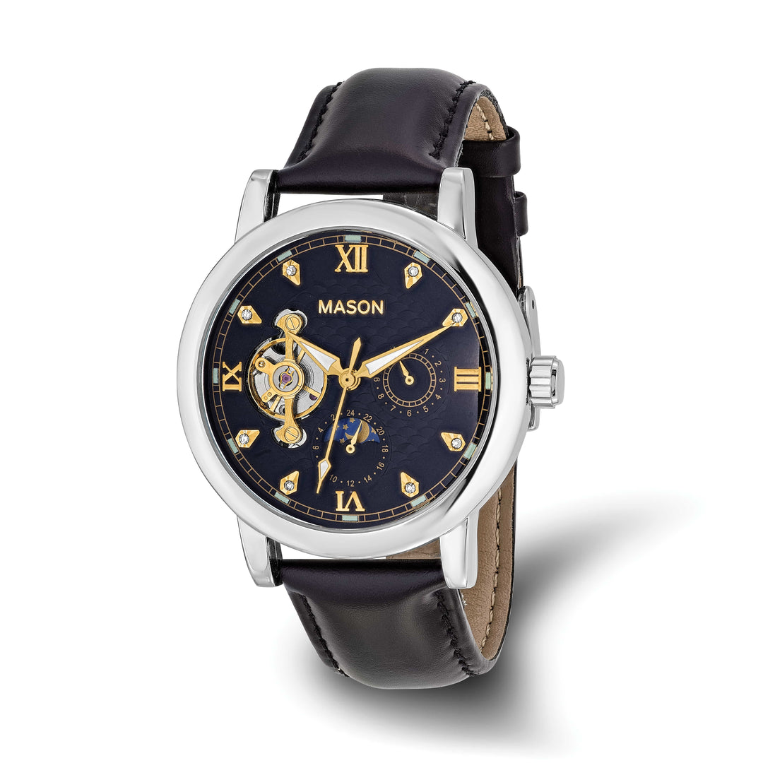 Mason Sales Men's Skeleton Automatic Leather Band Watch