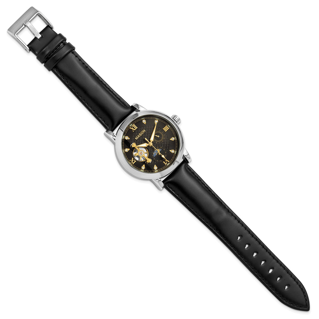 Mason Sales Men's Skeleton Automatic Leather Band Watch