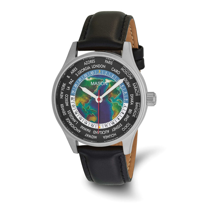 Mason Sales Men's World Map Quartz Leather Band Watch