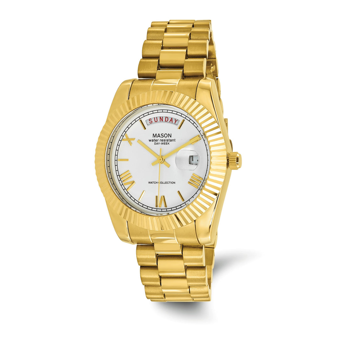 Mason Sales Men's Yellow IP Date Quartz White Dial Watch