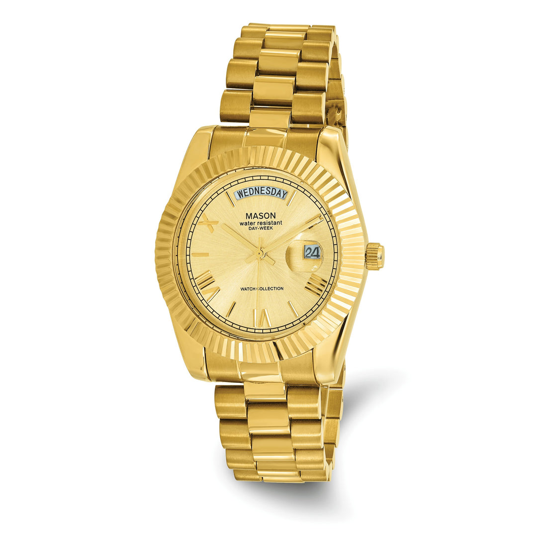 Mason Sales Men's Yellow IP Date Quartz Yellow Dial Watch
