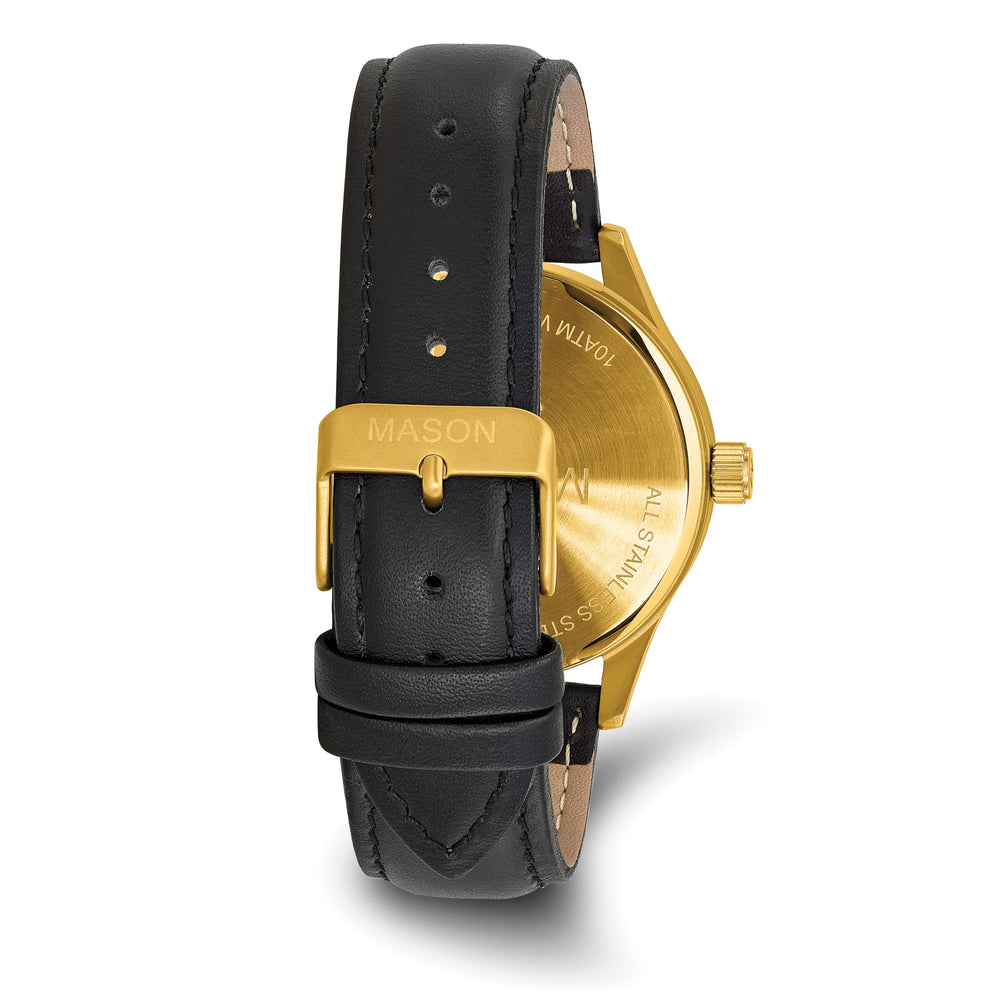 Mason Sales Men's Yellow IP World Map Quartz Leather Band Watch