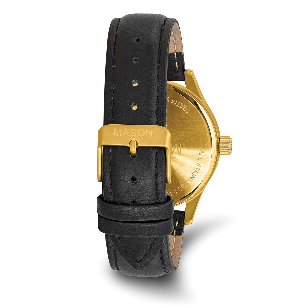 Mason Sales Men's Yellow IP World Map Quartz Leather Band Watch