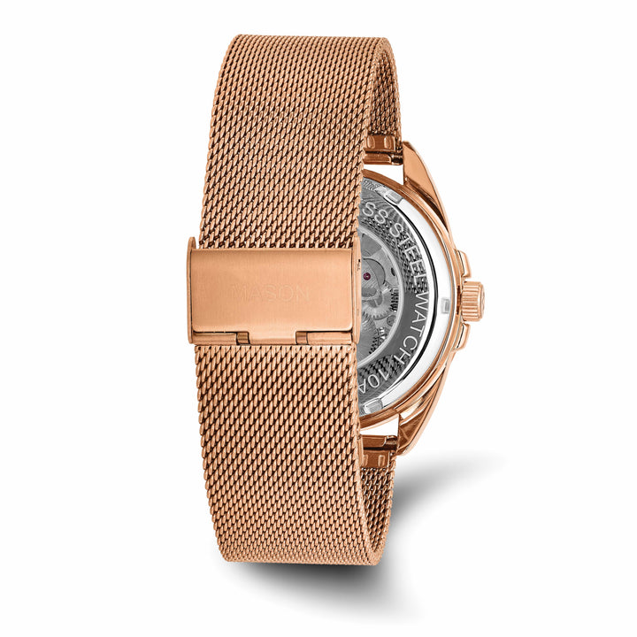 Mason Sales Rose Gold-Plated Skeleton Automatic Mesh Band Black Dial W