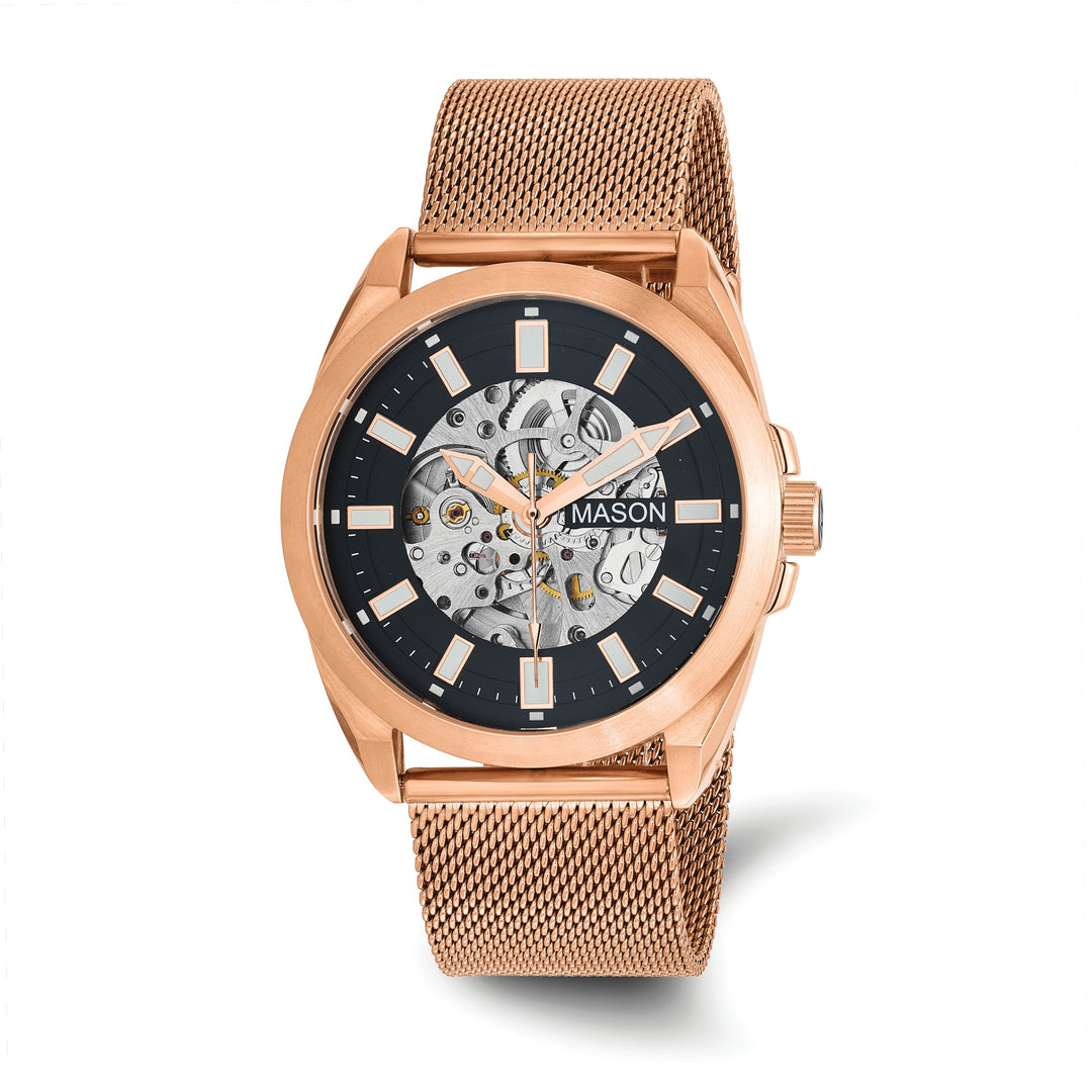 Mason Sales Rose Gold-Plated Skeleton Automatic Mesh Band Black Dial W