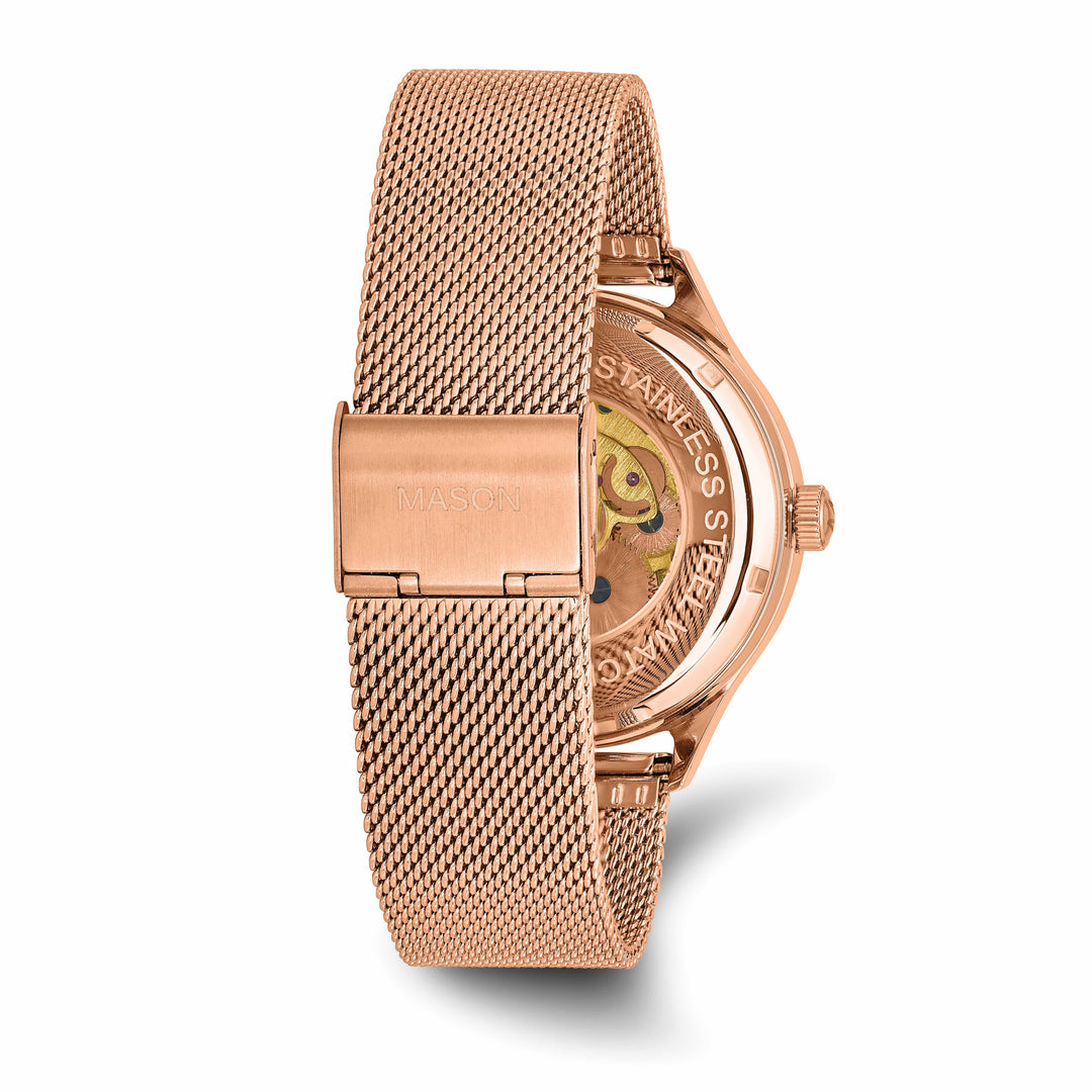 Mason Sales Rose Gold-Plated Skeleton Automatic Mesh Band White Dial W