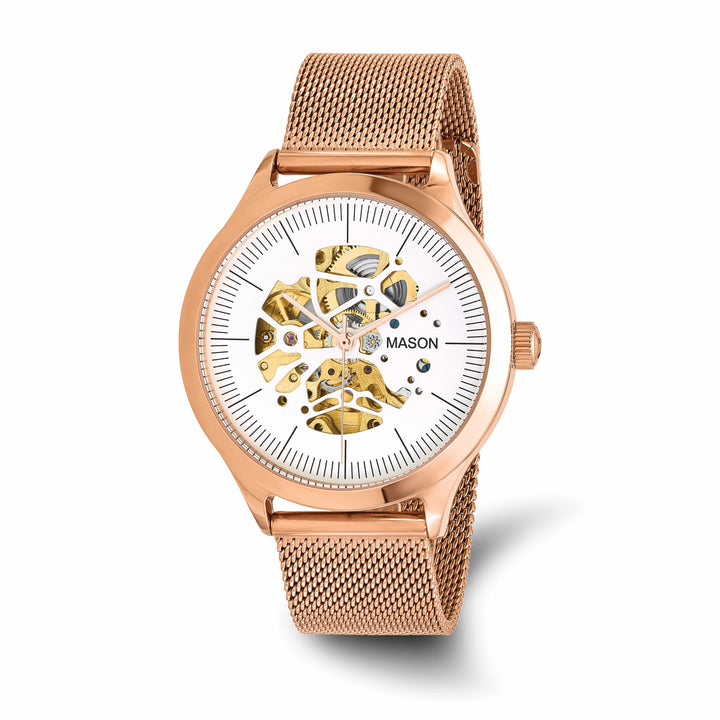 Mason Sales Rose Gold-Plated Skeleton Automatic Mesh Band White Dial W