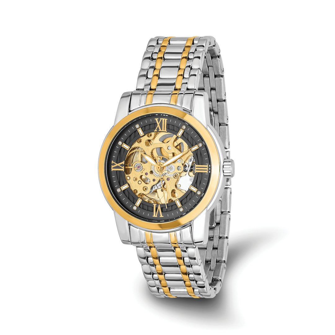 Mason Sales Two-Tone Skeleton Automatic Black Dial Watch