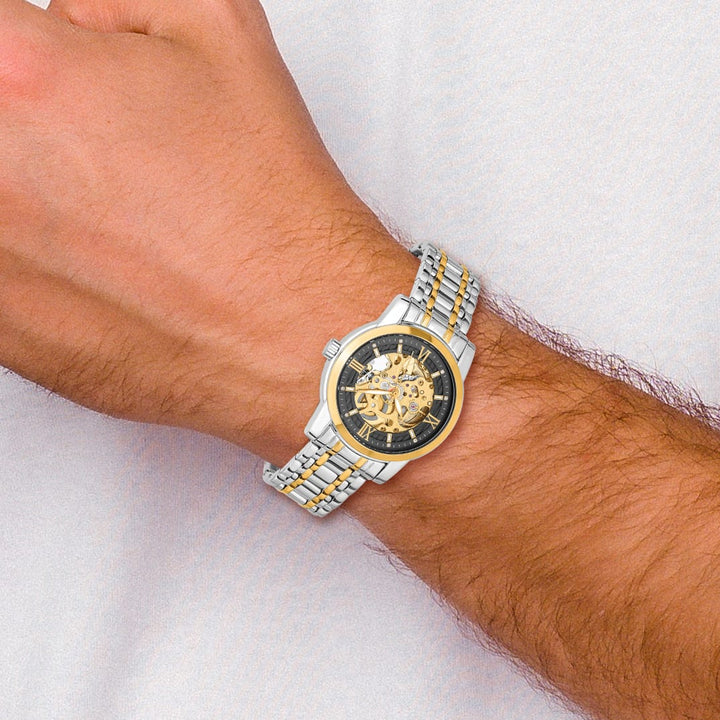 Mason Sales Two-Tone Skeleton Automatic Black Dial Watch