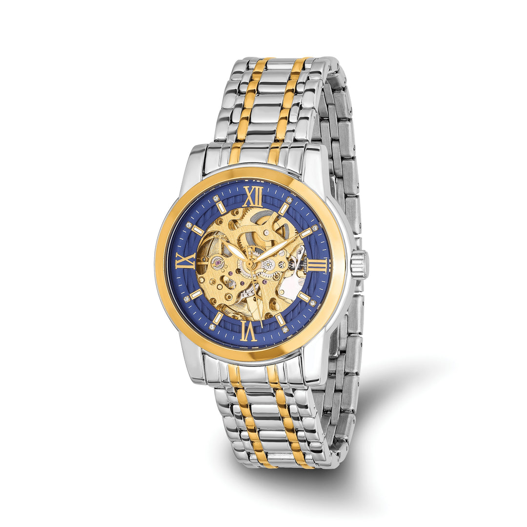 Mason Sales Two-Tone Skeleton Automatic Blue Dial Watch