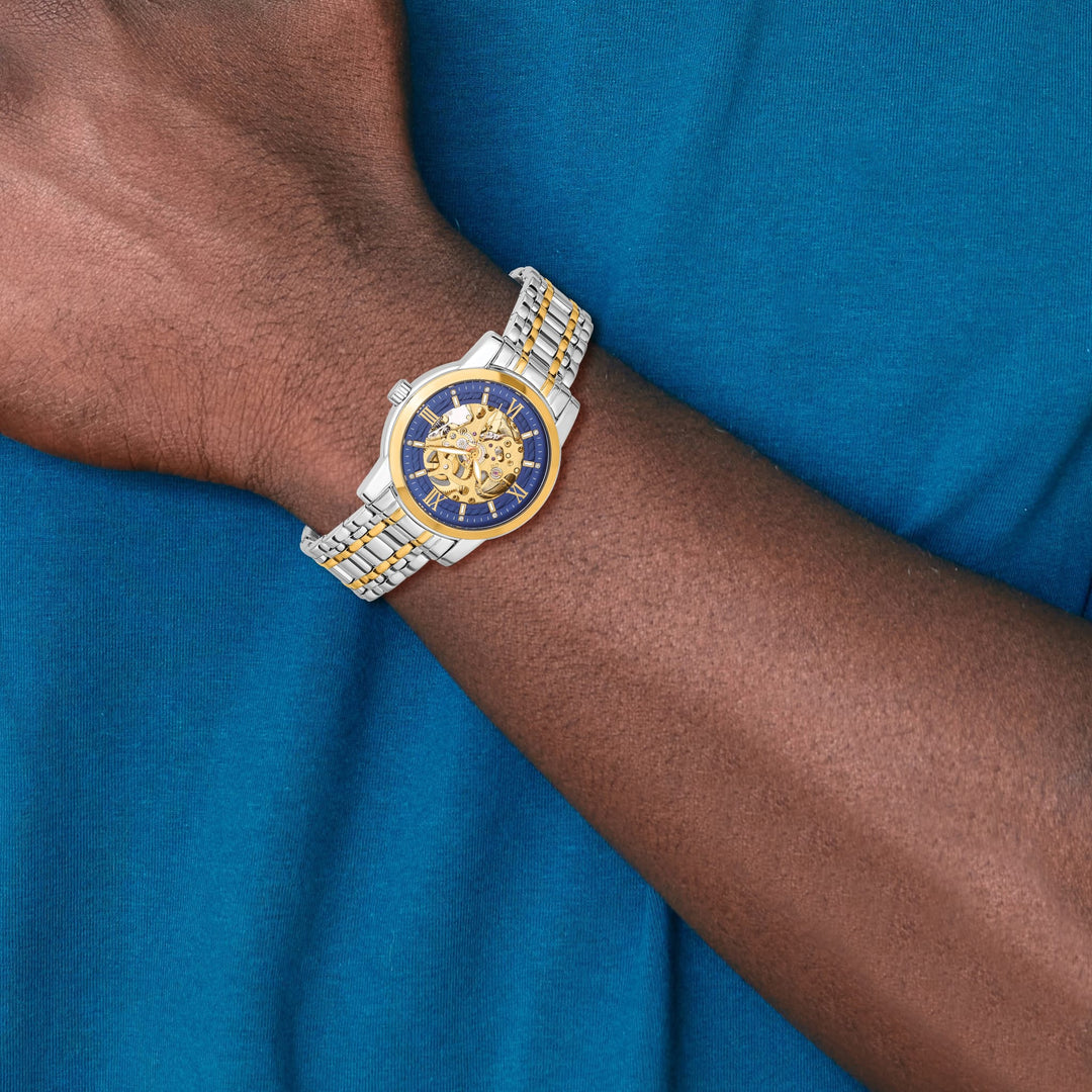 Mason Sales Two-Tone Skeleton Automatic Blue Dial Watch