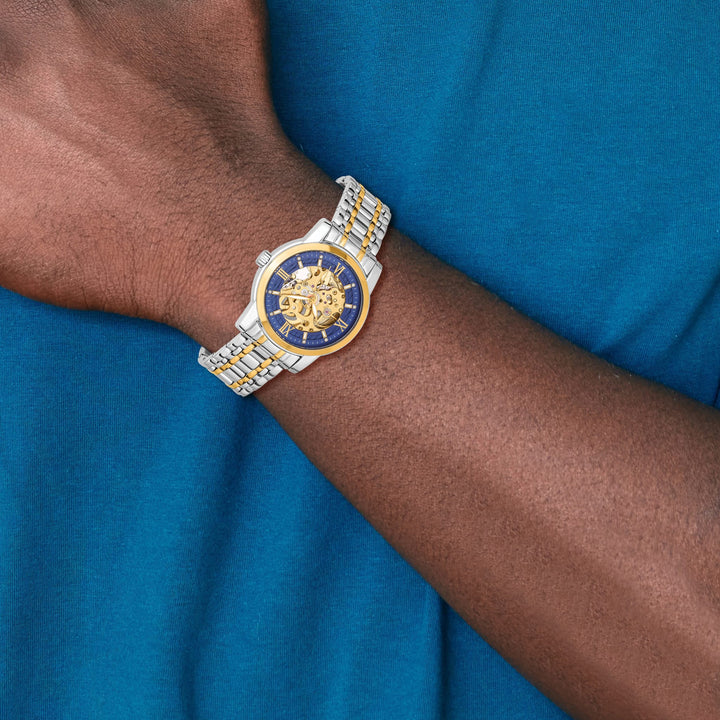 Mason Sales Two-Tone Skeleton Automatic Blue Dial Watch