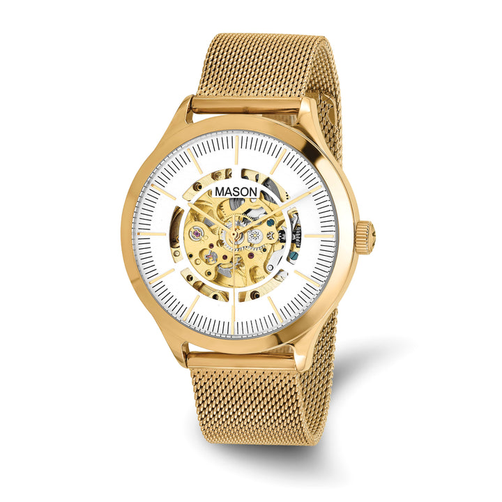 Mason Sales Yellow IP Skeleton Automatic Mesh Band Watch
