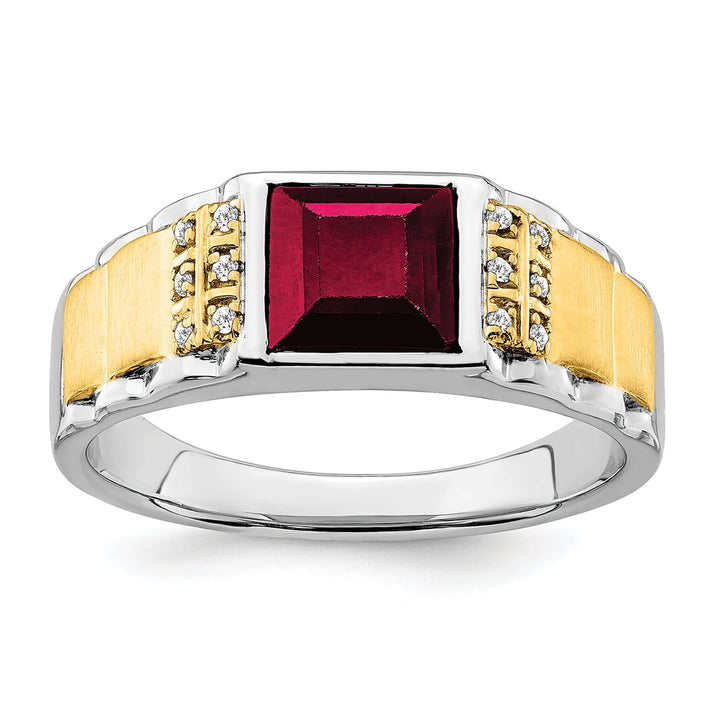 Lovely Rita's Men's Gemstones & Diamond Rings 14k Two-tone Created Ruby and Diamond Men,s Ring.