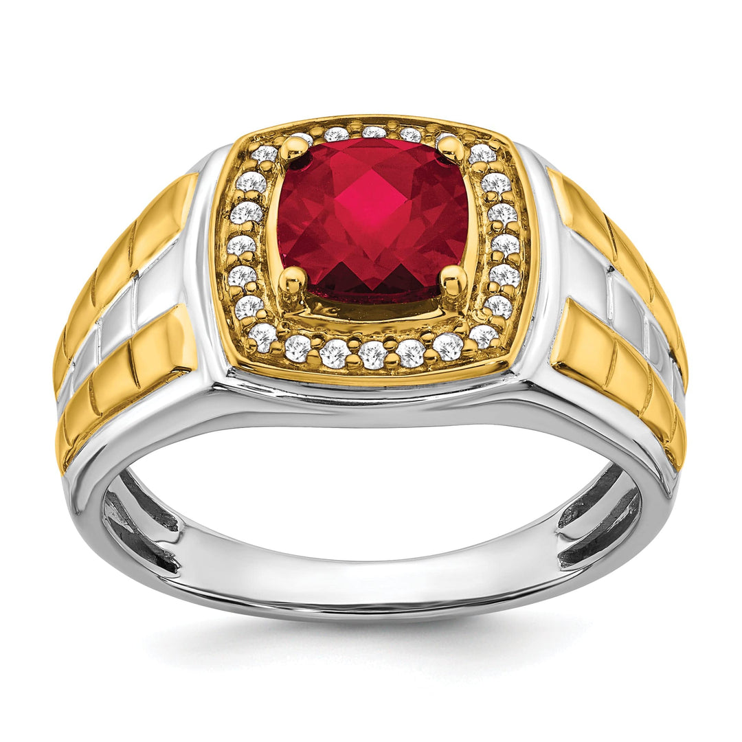Lovely Rita's Men's Gemstones & Diamond Rings 14k Two-tone gold Created Ruby and Diamond Mens Ring