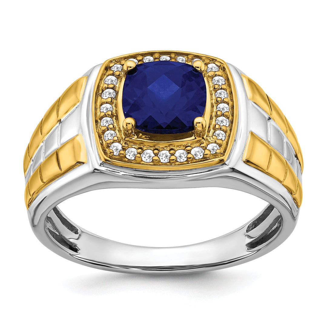 Lovely Rita's Men's Gemstones & Diamond Rings 14k Two-tone Gold Created Sapphire and Diamond Mens Ring