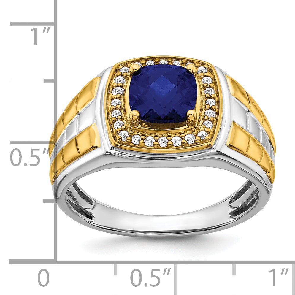 Lovely Rita's Men's Gemstones & Diamond Rings 14k Two-tone Gold Created Sapphire and Diamond Mens Ring