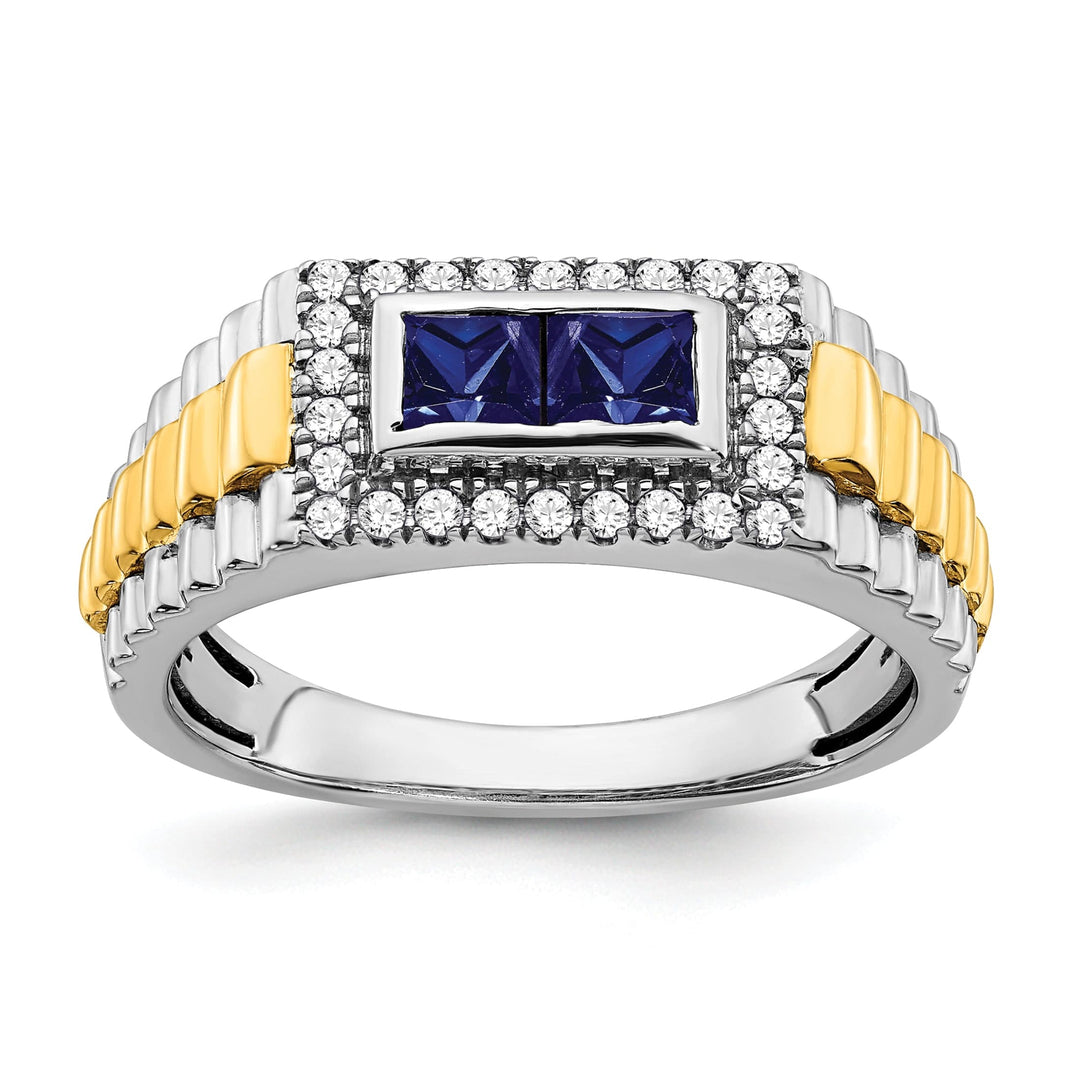 Lovely Rita's Men's Gemstones & Diamond Rings 14k Two-tone gold Sapphire and Diamond Mens Ring