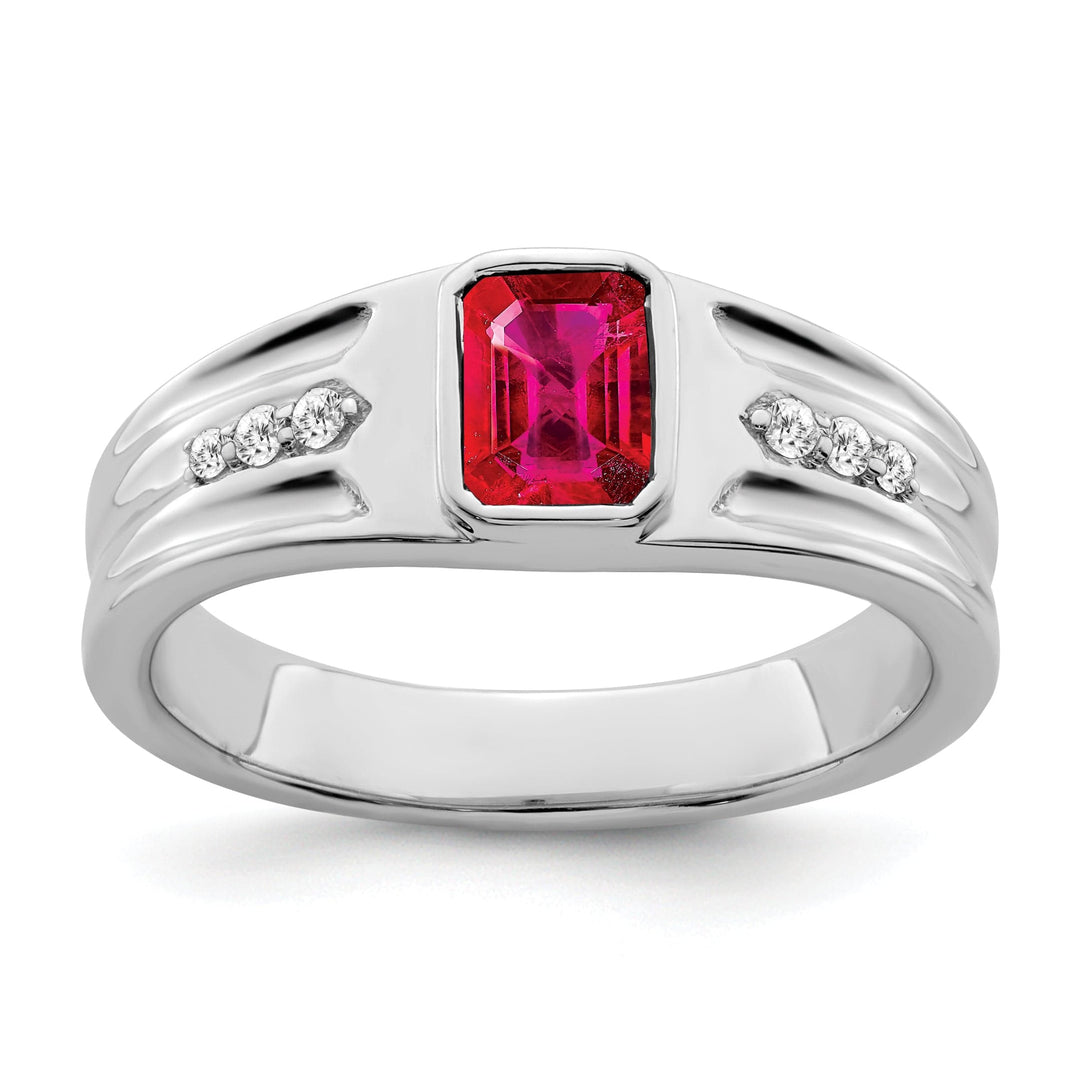 Lovely Rita's Men's Gemstones & Diamond Rings 14k White Gold Created Ruby and Diamond Mens Ring