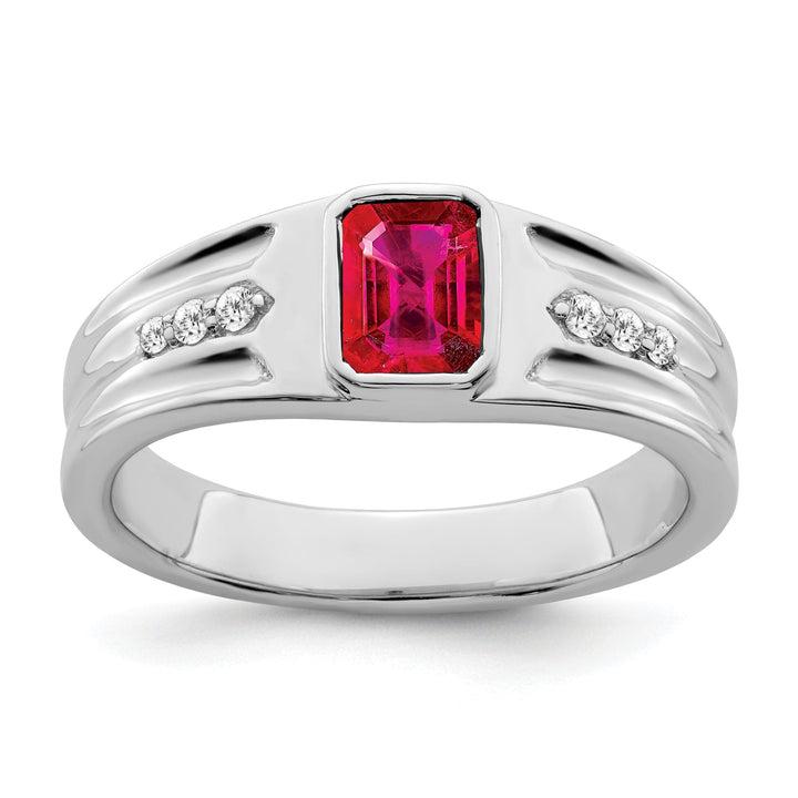 Lovely Rita's Men's Gemstones & Diamond Rings 14k White Gold Created Ruby and Diamond Mens Ring