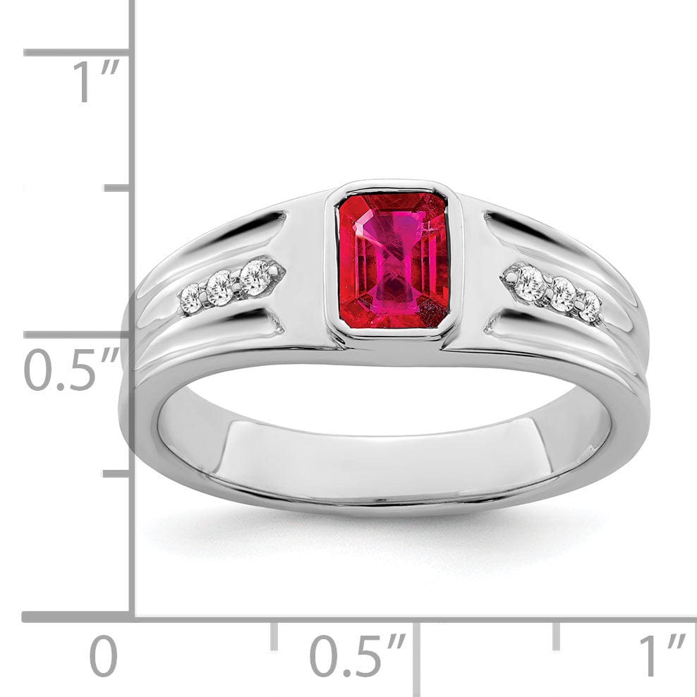 Lovely Rita's Men's Gemstones & Diamond Rings 14k White Gold Created Ruby and Diamond Mens Ring