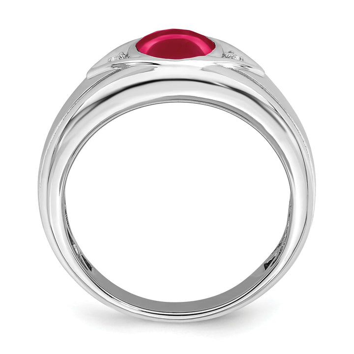 Lovely Rita's Men's Gemstones & Diamond Rings 14k White Gold Created Ruby and Diamond Mens Ring