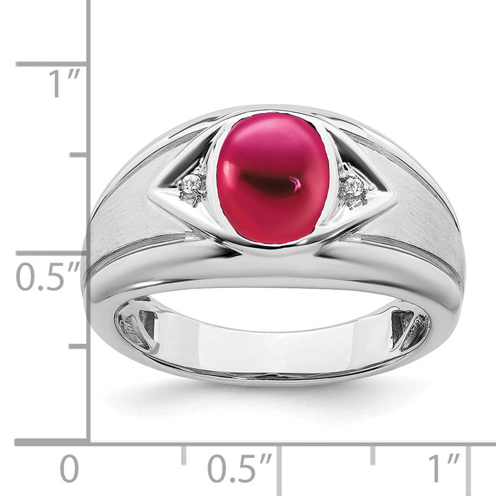 Lovely Rita's Men's Gemstones & Diamond Rings 14k White Gold Created Ruby and Diamond Mens Ring