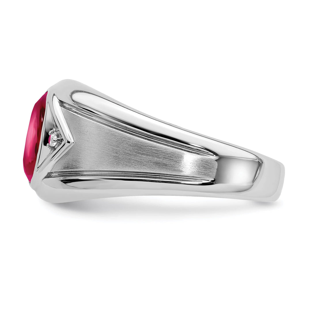 Lovely Rita's Men's Gemstones & Diamond Rings 14k White Gold Created Ruby and Diamond Mens Ring