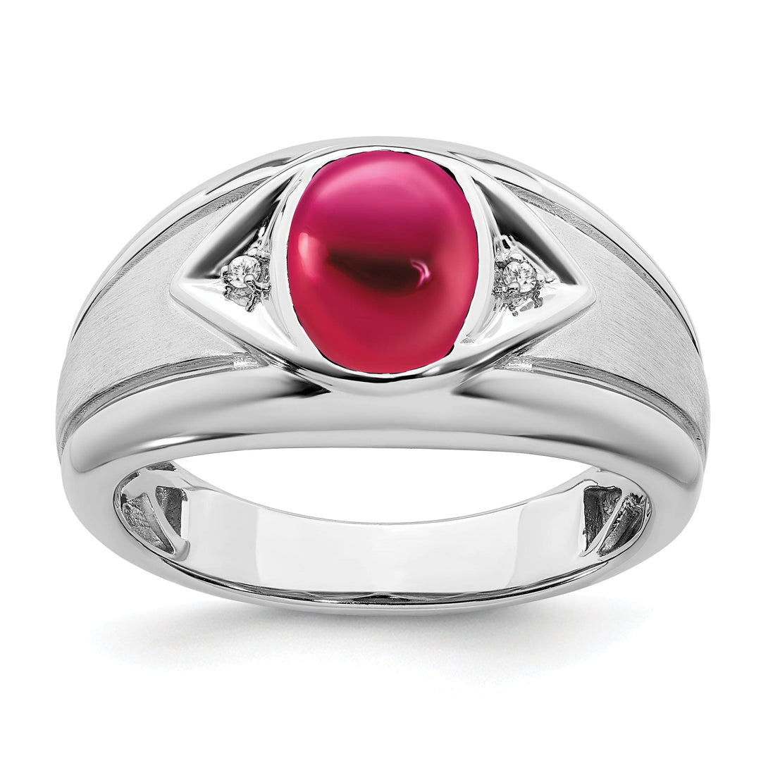 Lovely Rita's Men's Gemstones & Diamond Rings 14k White Gold Created Ruby and Diamond Mens Ring